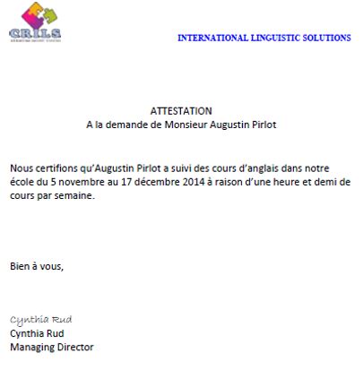Attestation CRILS